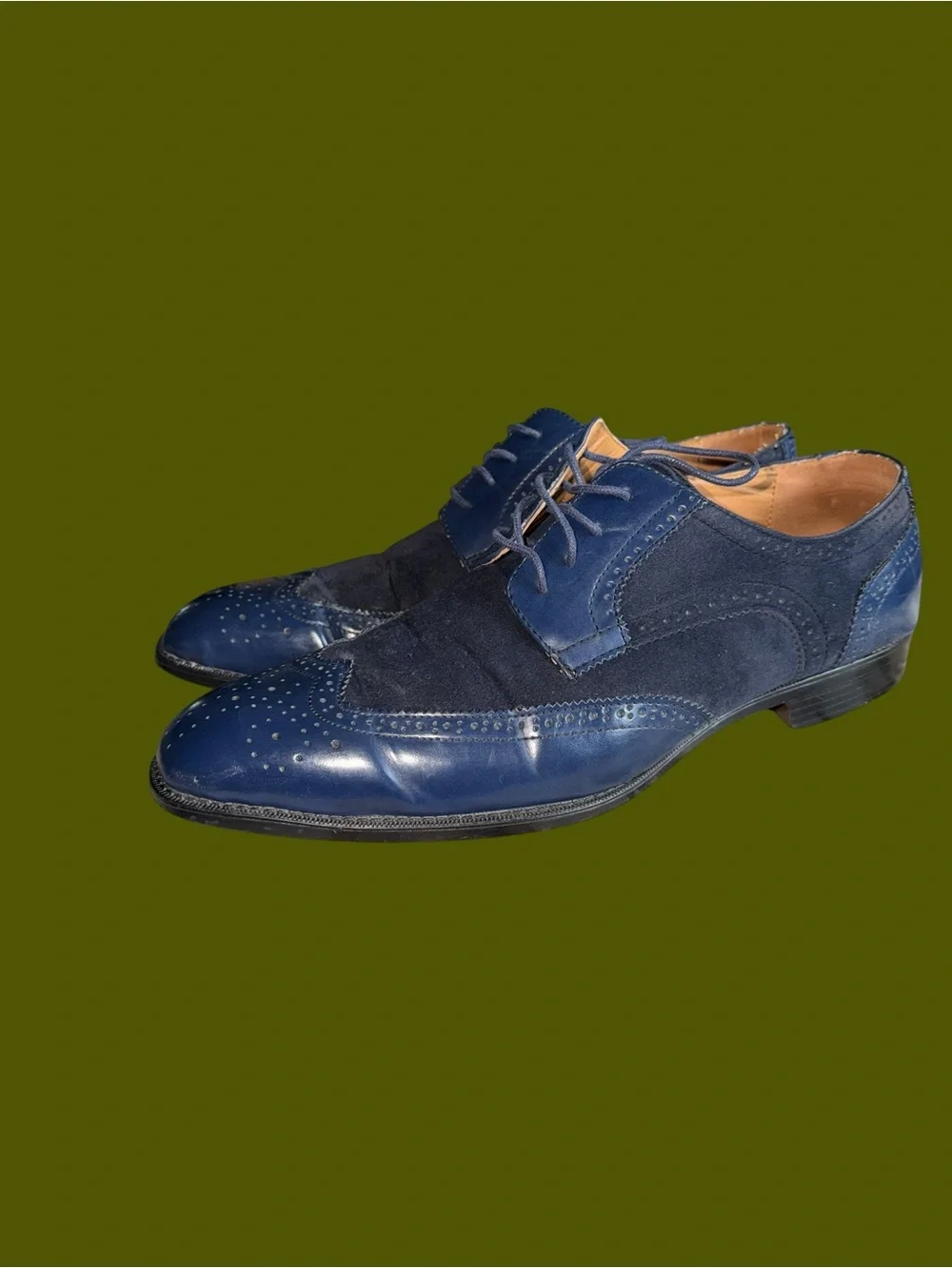 Bolano Men's Size 13 Blue Wingtip Oxford Dress Shoes Vintage Y2K Suede Leather